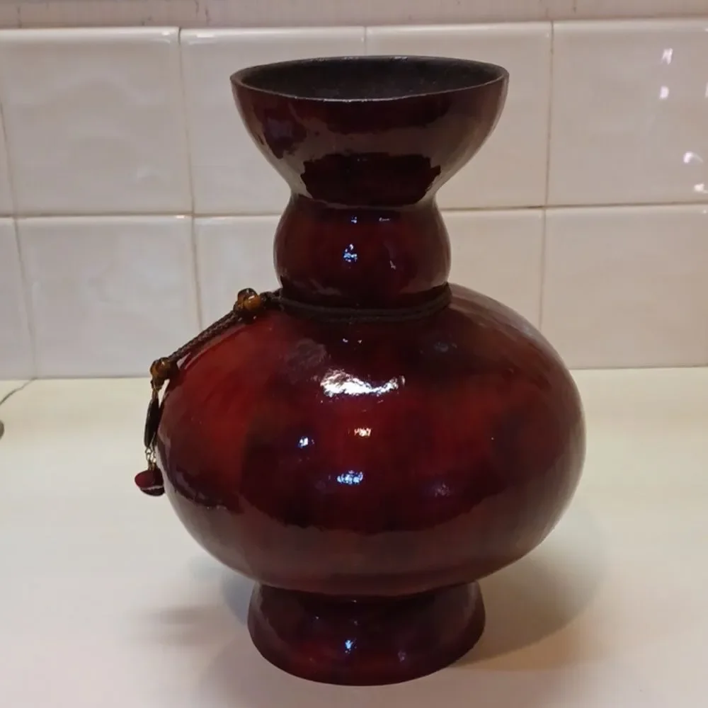 Gourd‎ Finished To A Vase Handcrafted New  10Tx22 Round Signed New